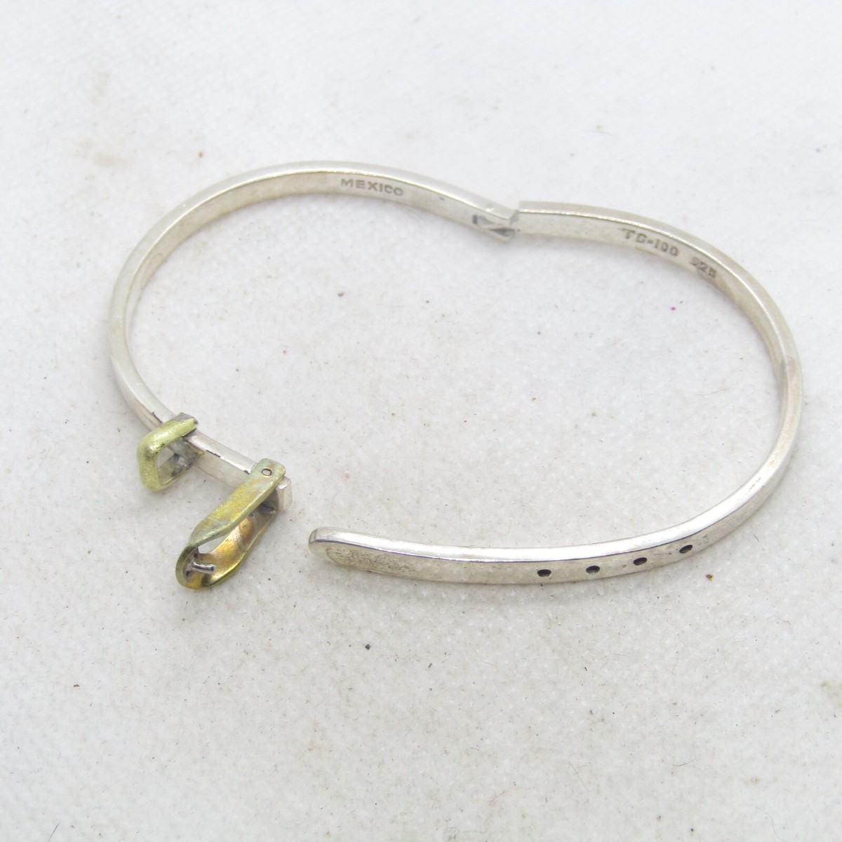 TG-100 Mexico Sterling Silver 925 Belt Design Bangle Bracelet 6.5