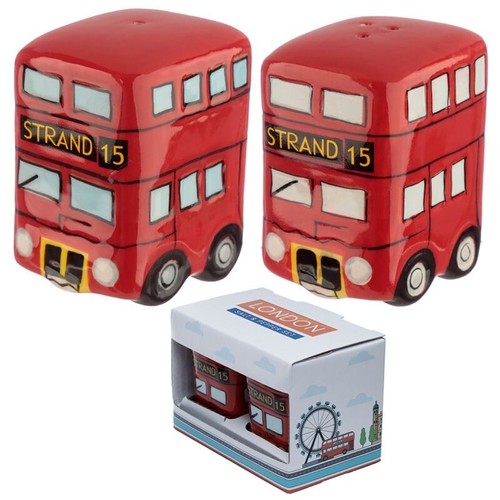 London Red Routemaster Bus Salt & Pepper Ceramic Novelty Figure Gift Boxed Set