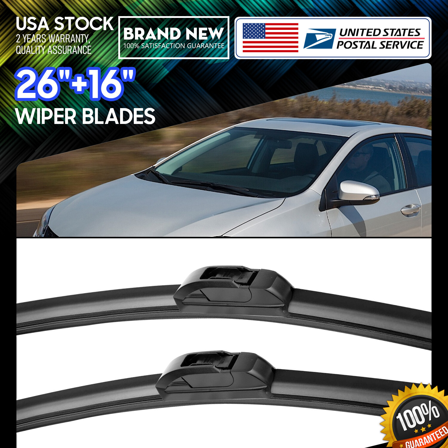 26-16 Inch OEM Bracketless Windshield Wiper Blades U J Hook Replacement