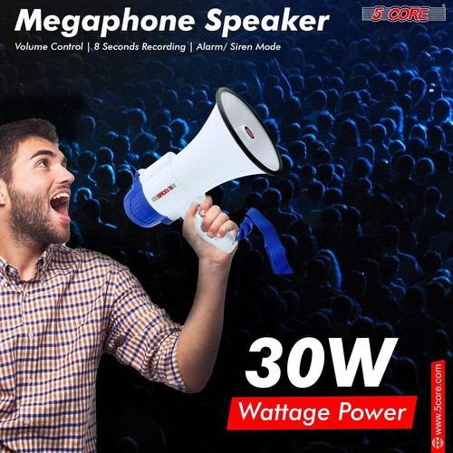 30W Megaphone Bullhorn with Siren & Recording – 800 Ft Range, Portable Loudspeak - Picture 5 of 11