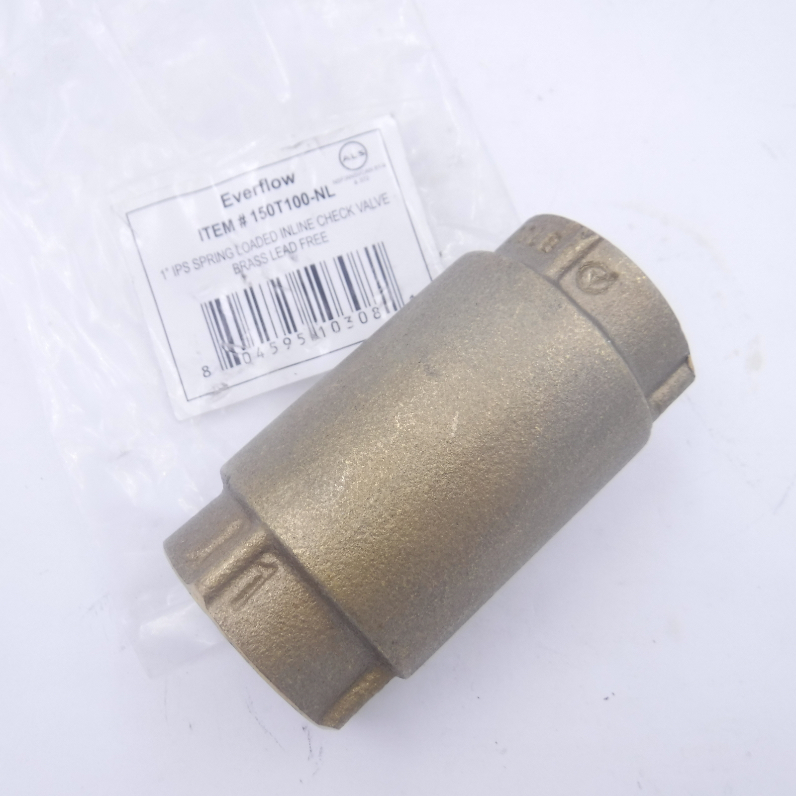 Everflow 1" IPS Spring Loaded Inline Check Valve Brass Lead Free