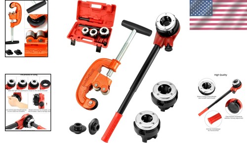 Professional Pipe Thread Kit: Cutter & Manual Tool with 3 Dies for Versatile Use - Picture 2 of 10
