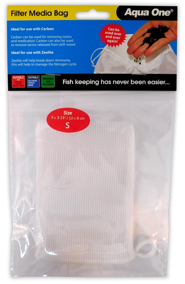 Aqua One Small Filter Bag- 5" x 3.15"/ 12cm x 8cm Carbon Media Net Aquarium Tank