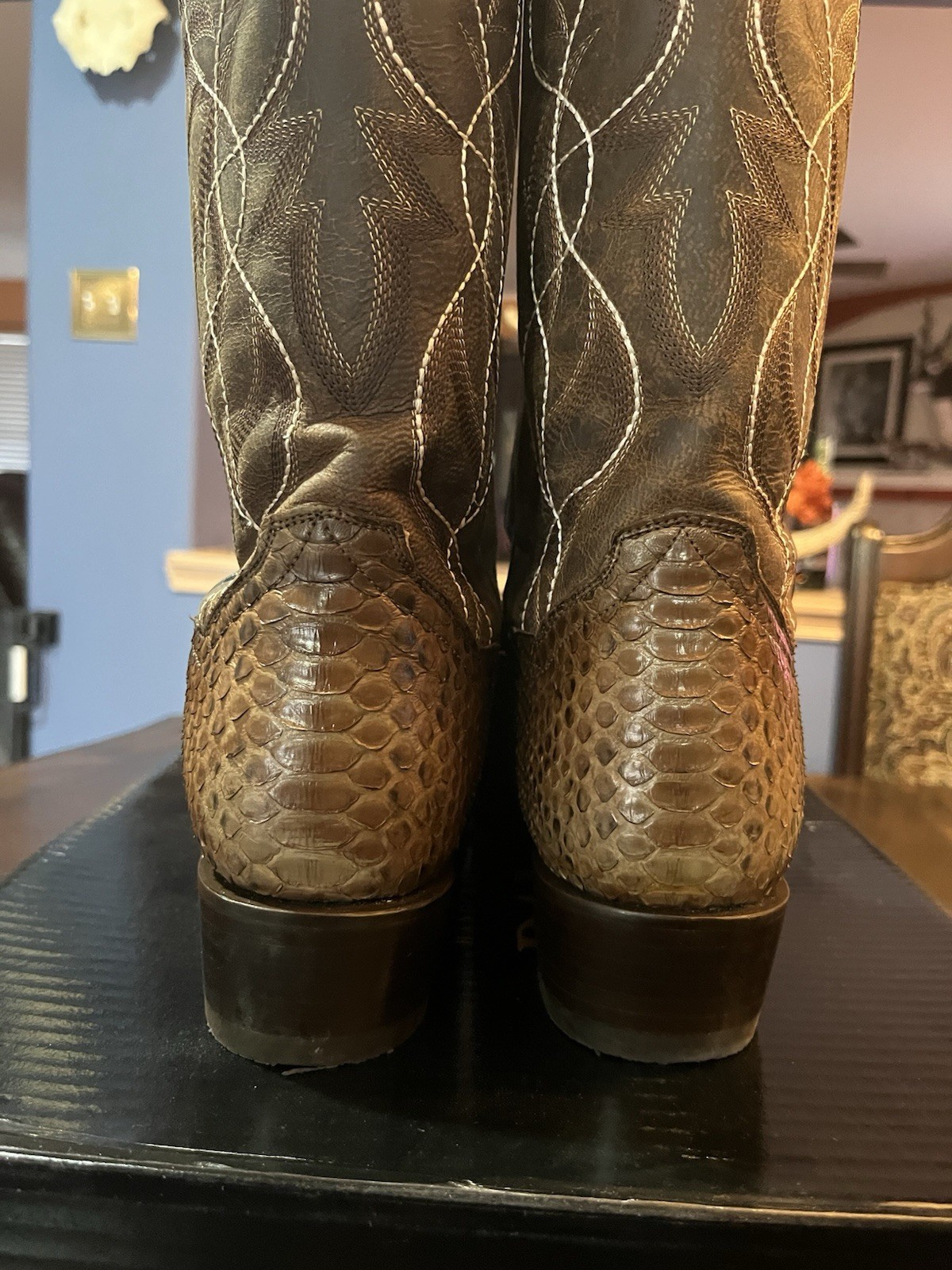 Dan Post Boots 10D Brown Python Snake Exotic Cowb… - image 5