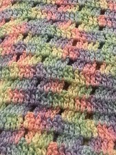 Crocheted Soft Pastel Baby Afghan Blanket Handmade 71" x 42" Scalloped Edge