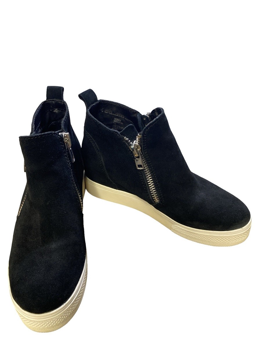Steve Madden Wedgie Black Suede Wedge Sneakers Women's Double