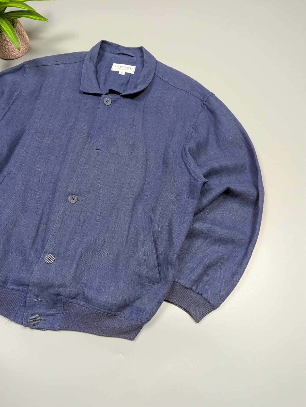 Gran Sasso Vintage Rare 70s Linen Bomber Jacket Boxy Fit Faded Blue Italy L/XL image 4