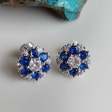 925 Sterling Silver 3.5mm Sapphire 1/2'' Earrings Gemstone