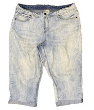 Faded Glory Womens Plus 18W Denim Capri Pants Light Wash Stretch Cropped Cuffed