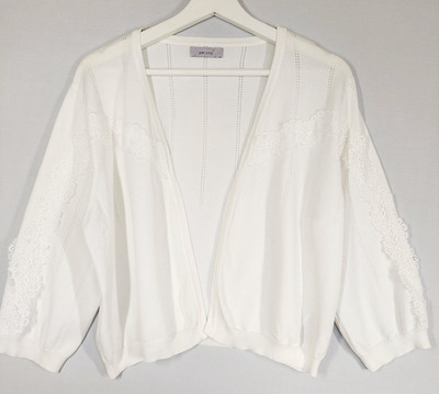 M&S Per Una Strickjacke elfenbeinfarben Spitzendetail UK 18 vorne offen 3/4-Arm leicht