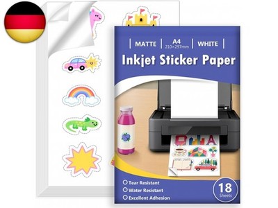 Euqvunn 18 Sheets Stickerpapier zum Selbst Drucken A4, Matte Weiß Wasserdicht 