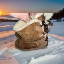 UGG Toddler 3280T Size 12 Bailey Bow Boots Chestnut Brown Shearling Genuine Fur