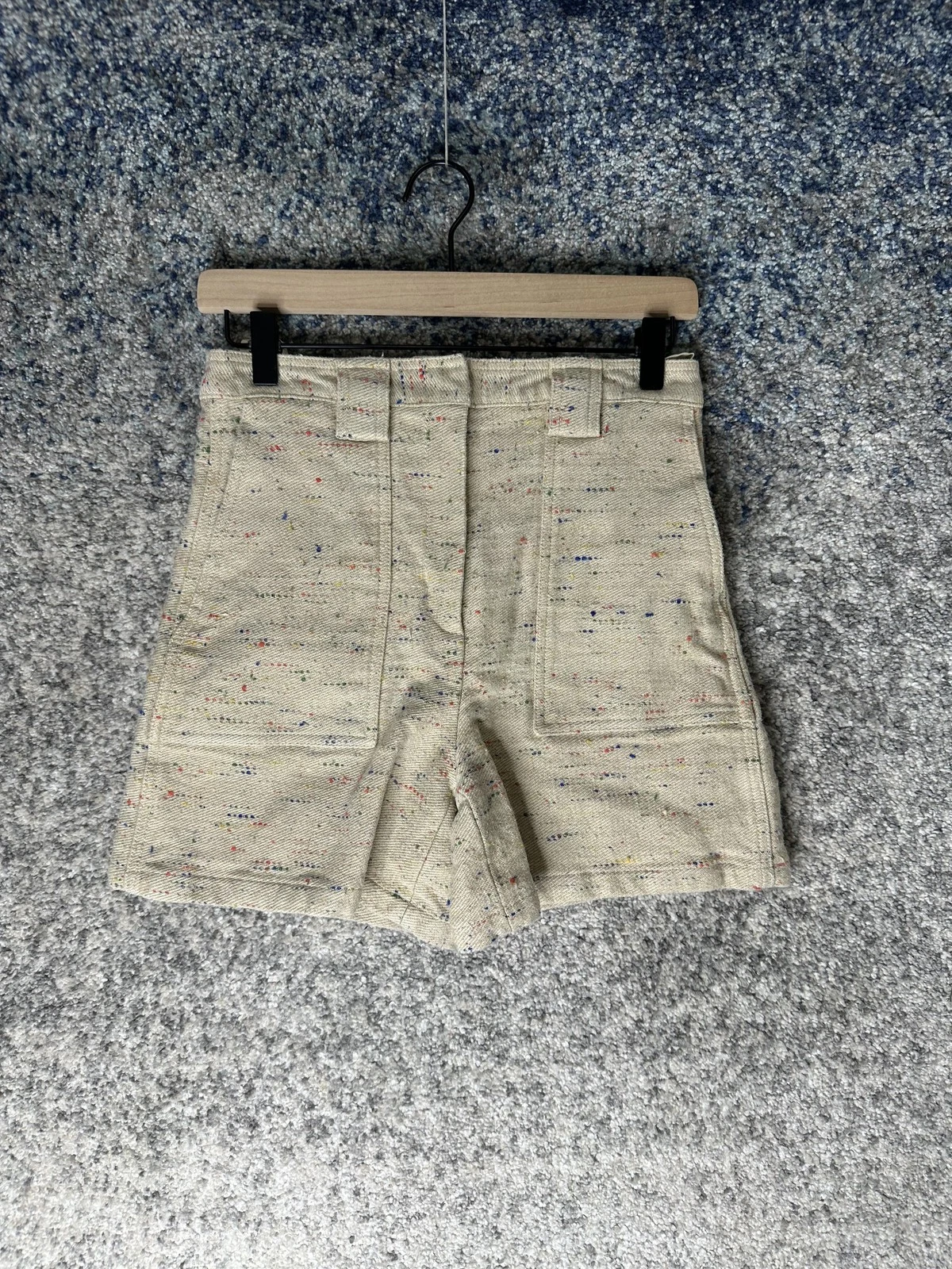 Tory Burch Shorts Womens 4 Beige Speckled Twill High Rise Chino Lined Summer