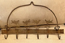 Primitive Folk Wrought Cast Iron 6 Hook Game Hanging or Coat Rack Wall Hanger