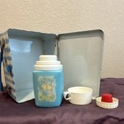 Vintage Blue Metal Lunchbox w/ Matching Thermos, Boy & Girl Illustration — photo 6