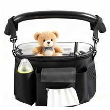 Smlper Large Universal Stroller Caddy Bag, Organizer with Cup Black