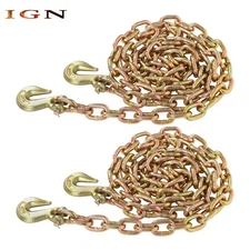 2 Pcs G70 Tow Chain 3/8In×10FT 7100Lbs Binder Transport Chain Grab Hooks
