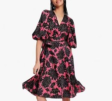 Women Kate Spade V-neck Floral Puff Sleeve A-line Dress