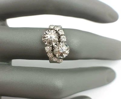 T 55 Ancienne Bague Toi et Moi or blanc 18 carats et diamants total 0,38 carats - Photo 1/4