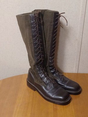 Lauren Ralph Lauren Regina Boots Womens 8.5B Green Wool Leather Laceup Riding