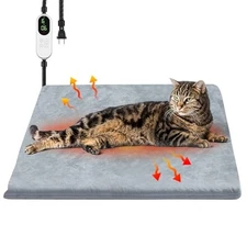 Pet Heating Pad, 9 Adjustable Temperature Cat Heating Pad with Timer, Gray