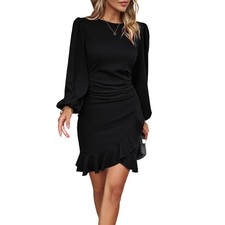 Spring Summer Women's Puff Sleeve Solid Color A Line Midi Dress Elevated Basic