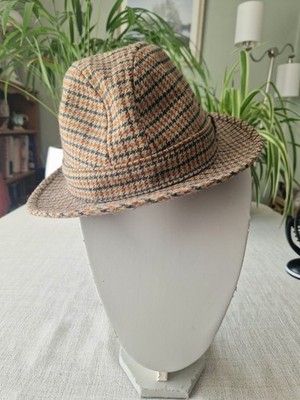 Klassischer Failsworth Tweed Trilby Hut Made Britain Wollmischung Hahnentritt Größe 7