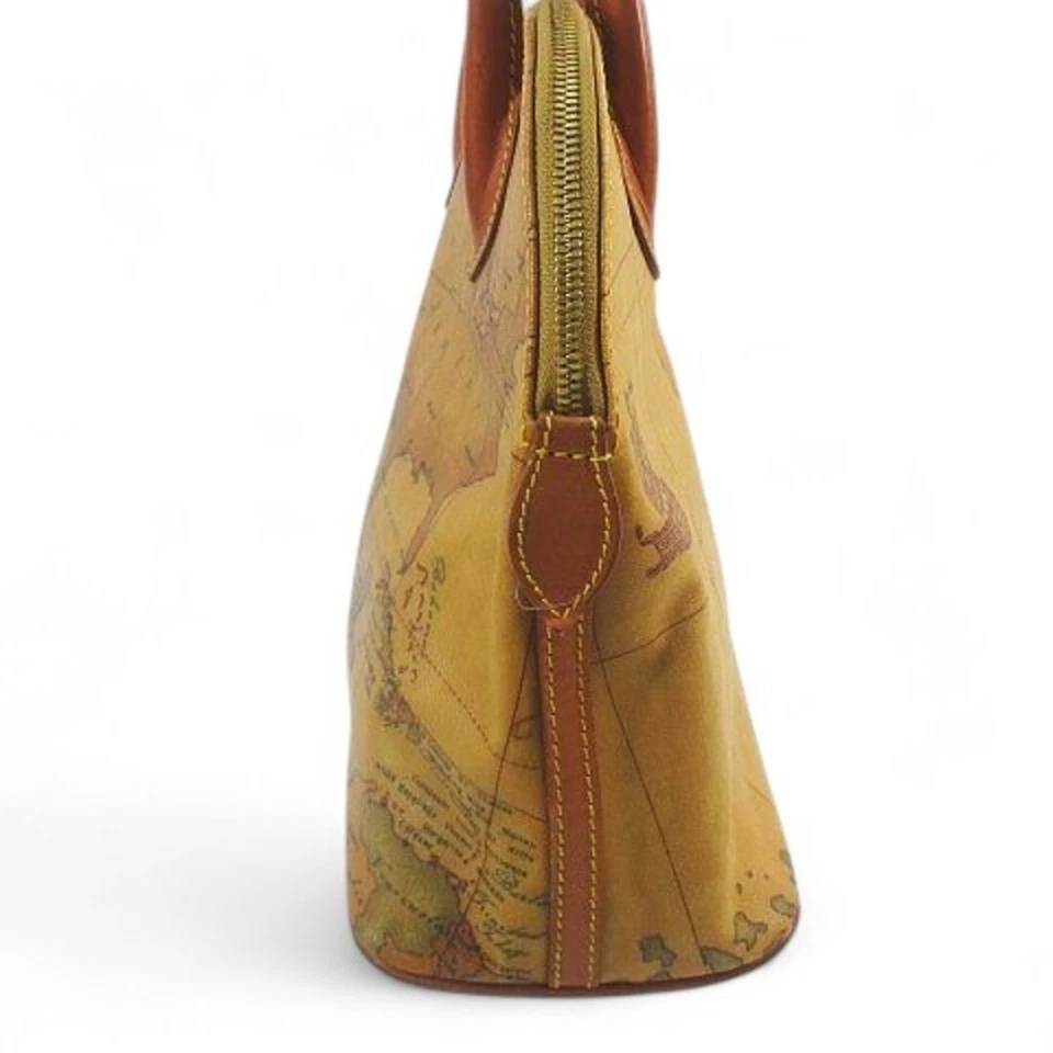 Bolso de mano Alviero Martini 1A Classe patrón mapa mundo marrón cuero estilo usado 377 Foto 3 de 4