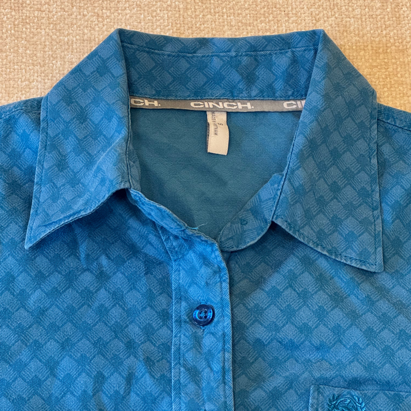 Cinch Woven Diamond Pattern Blue Button Down Shir… - image 2