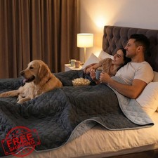 FunFurry Waterproof Dog Blanket Couch Cover Dark Light Grey