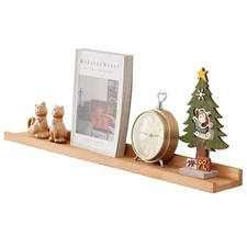 Floating Shelf for Wall Natural Oak Wood Wall Shelves 32 inches, Display Pict...