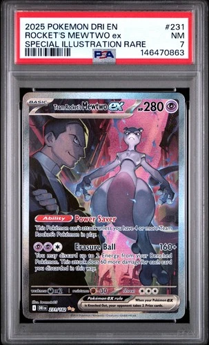 2025 POKEMON DRI EN-SPECIAL ILLUSTRATION RARE #231 TEAM ROCKET'S MEWTWO EX PSA 7
