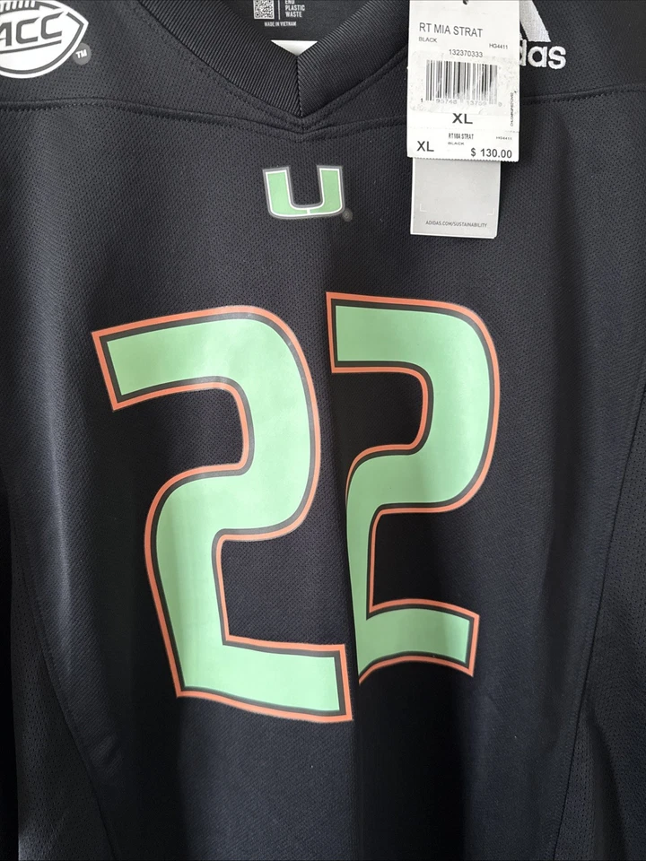 Camiseta deportiva para hombre Adidas #22 negra Miami Hurricanes Miami Nights Premier talla XL - NUEVA CON ETIQUETAS Foto 2 de 4