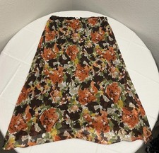 Cato Women s XL Floral Print Maxi Skirt Pull On Lined Boho Orange Brown Green