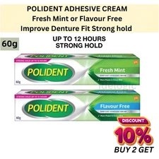 Polident Denture Adhesive Cream Fresh Mint/Flavor Free 60g x 2 Denture Fit