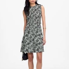 NWT Madewell Women's Smocked Crewneck Mini Dress in Floral Black Size 4
