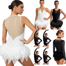 Women's Feather Gymnastics Leotards Ballet Bodysuit Latin Salsa Tango Dancewear