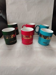 vintage promotional Set Of 6 ceramic mug from Rizla featuring metallic gold