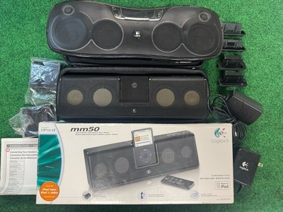 2 Logitech MM50 & S17i iPod Speaker Docks Case, AC Adapter, Box, & iPod Docks