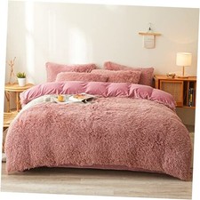 Plush Fluffy Comforter Cover Set - Ultra Soft Faux Fur Bedding Queen Old Pink