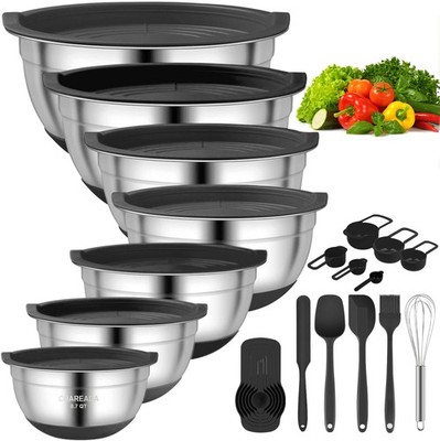CHAREADA Mixing Bowls with Size 4.5, 3.6, 2.7, 2.1, 1.7, 1.1, 0.7 qt, Black