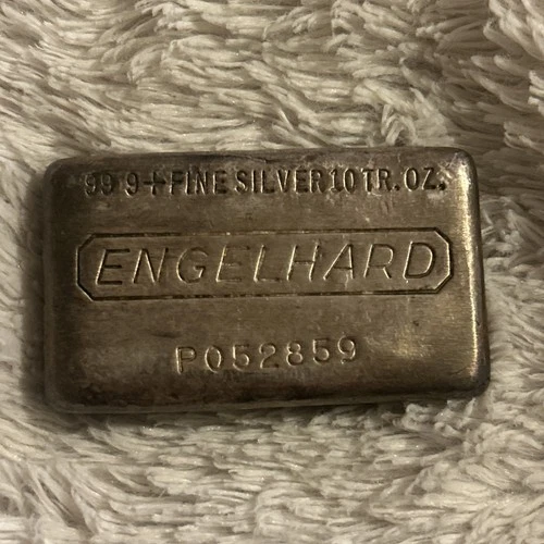 Engelhard 10oz 999 Vintage Silver Poured Bar, P Loaf, Waffle Back Bullion Bar
