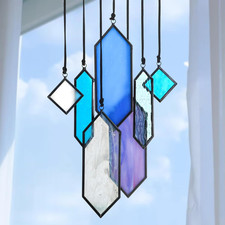Stained Glass Window Hanging Suncatchers - 7 Pieces Handcrafted Element Earth To