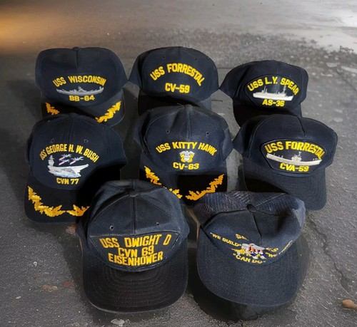 [8] Vintage Navy Baseball Hüte CV69, Seabees, CVN77, CV-63, (2) CVA59, BB64, AS36 - Bild 1 von 21