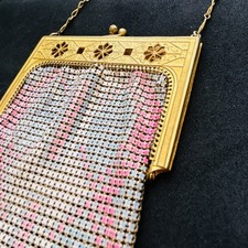 Antique 1920s Whiting and Davis Metal Mesh Chainmail Hand Bag Purse Van Dyke Hem