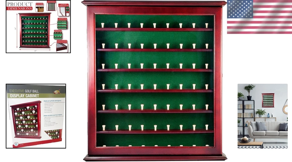 Gabinete de almacenamiento de pelotas de golf de caoba montado en la pared con pestillo de acrílico - 6 estantes Foto 2 de 4