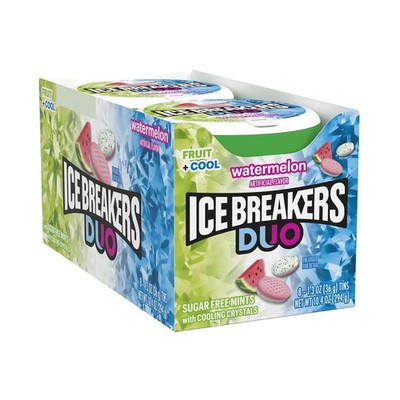 ICE BREAKERS Duo Fruit Plus Cool Watermelon Sugar, 1.3 oz, 1 BOX, 8PK