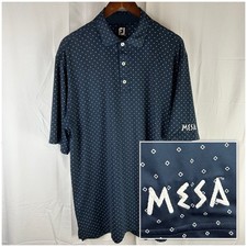 FootJoy Mens Golf Polo Sz XL Navy/White Geometric Diamond Print Mesa