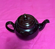 Black Ceramic Glossy Solid Round Teapot 1 Cup with Lid Handles