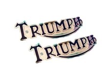 Brass Black Chrome TRIUMPH Fuel Tank Badge Emblem Pair of 2 Pcs - 3T 5T 6T TR5